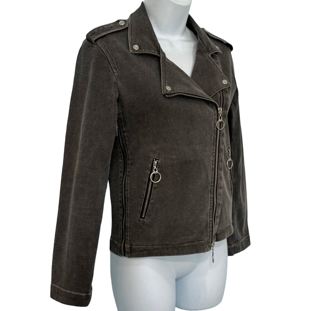 Katz Charcoal Gray Asymmetrical Zipper Pockets Moto Biker Jacket Size 34 / XS - Picture 10 of 13